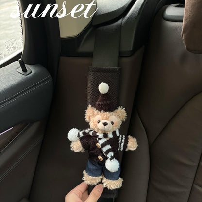 Sunset Bear Car Seat Belt Décor – A Whimsical Plush Accent for Your Ride