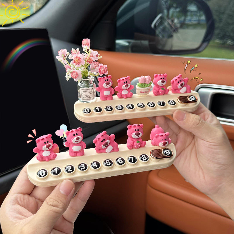 2025 Cute Strawberry Bear Car Parking Number Plate & Perfume Humidifier