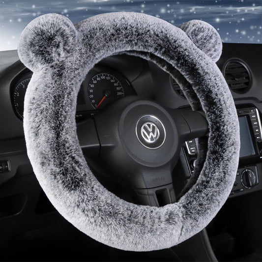 Cute Winter Plush Car Steering Wheel Cover – Cozy &amp; Universal for D-Shaped Wheels