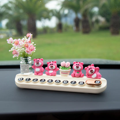 2025 Cute Strawberry Bear Car Parking Number Plate & Perfume Humidifier