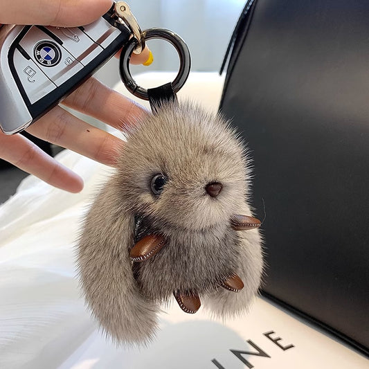 Plush Rabbit Bag Pendant – Imitation Mink Fur Car Keychain Accessory