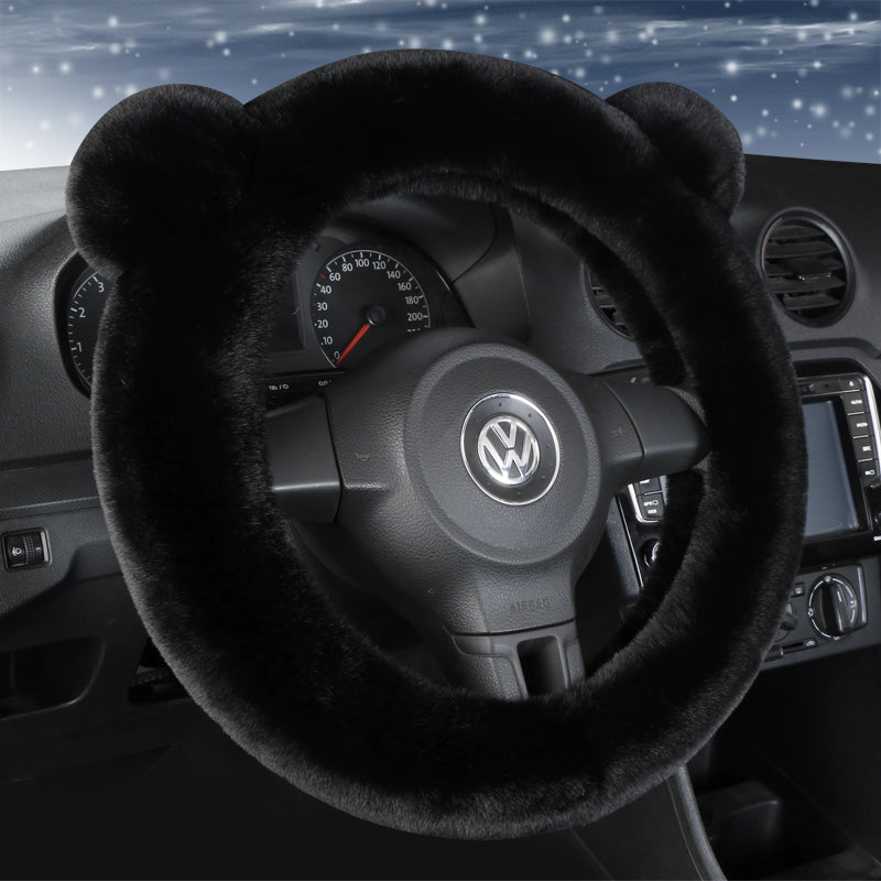 Cute Winter Plush Car Steering Wheel Cover – Cozy &amp; Universal for D-Shaped Wheels