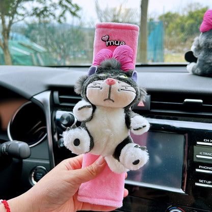 Winter Pink Plush Lucifer Cat Seat Belt Shoulder Protector