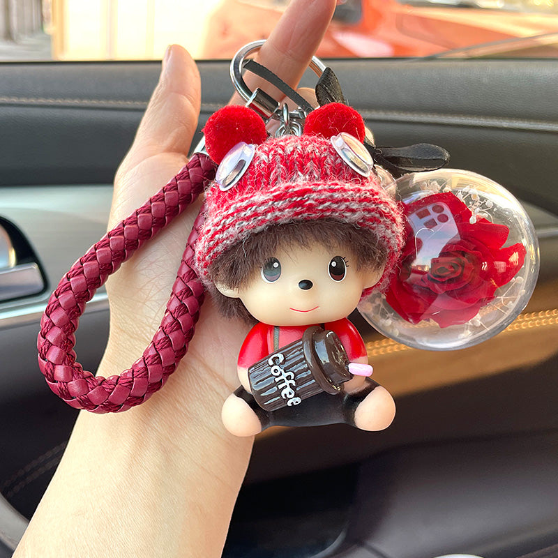 Monchhichi Bell Keychain Pendant – Cute Cartoon Series Accessory for Stylish Drivers