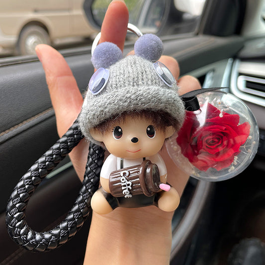 Monchhichi Bell Keychain Pendant – Cute Cartoon Series Accessory for Stylish Drivers