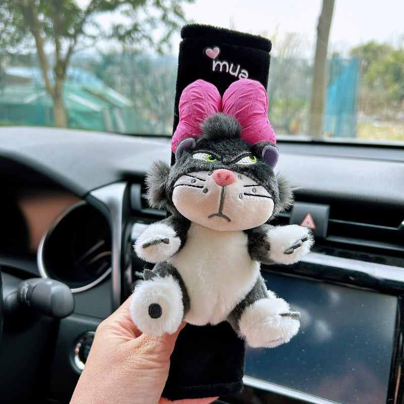 Winter Pink Plush Lucifer Cat Seat Belt Shoulder Protector