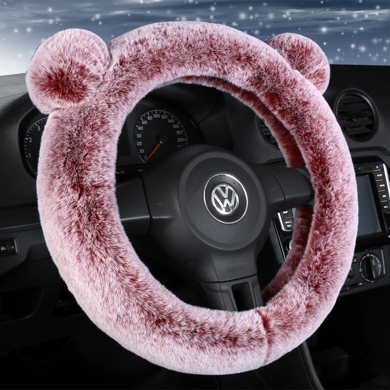 Cute Winter Plush Car Steering Wheel Cover – Cozy &amp; Universal for D-Shaped Wheels