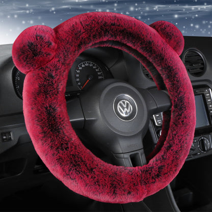 Cute Winter Plush Car Steering Wheel Cover – Cozy &amp; Universal for D-Shaped Wheels