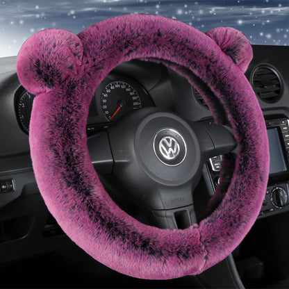 Cute Winter Plush Car Steering Wheel Cover – Cozy &amp; Universal for D-Shaped Wheels