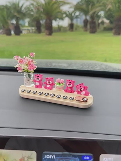 2025 Cute Strawberry Bear Car Parking Number Plate & Perfume Humidifier